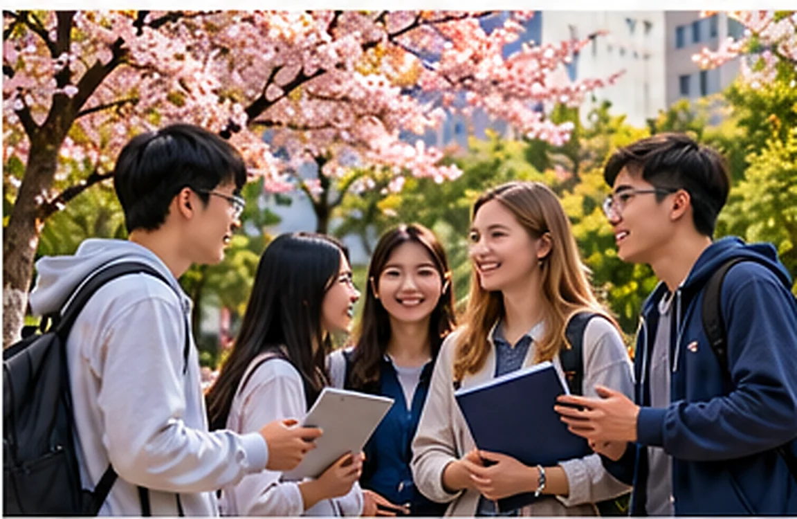 学生在教学楼外交流